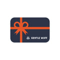Gentle Wuff gift card with orange bow on a blue background